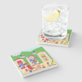 Marble Stone Onderzetter Beach Fun Ice Cream (Zijkant)