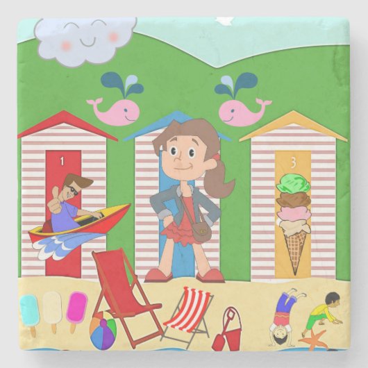 Marble Stone Onderzetter Beach Fun Ice Cream (Voorkant)