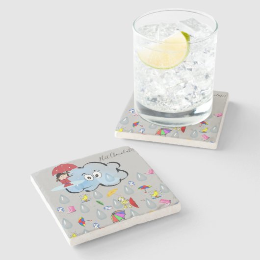 Marble Stone Onderzetter Raindrops Clouds Umbrella (Zijkant)