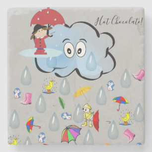 Marble Stone Onderzetter Raindrops Clouds Umbrella