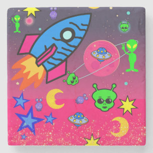 Marble Stone Onderzetter Spaceship Aliens Astronau