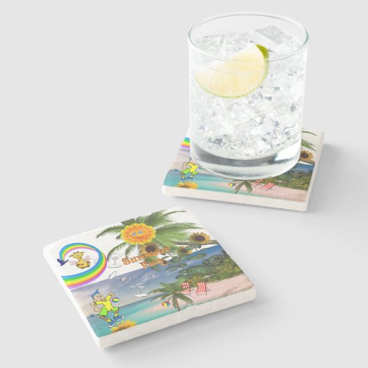 Marble Stone Onderzetter Summer Fun (Zijkant)