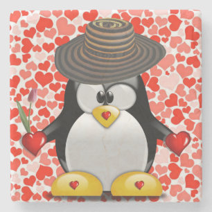 Marble Stone Onderzetter Valentijnsdag Penguin