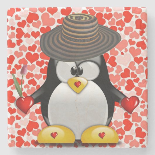 Marble Stone Onderzetter Valentijnsdag Penguin (Voorkant)