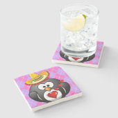 Marble Stone Onderzetter Valentijnsdag Penguin (Zijkant)