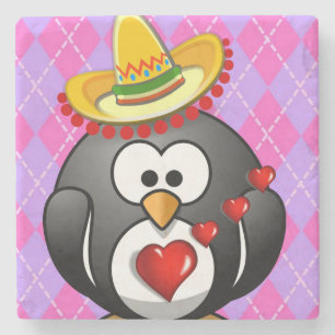 Marble Stone Onderzetter Valentijnsdag Penguin