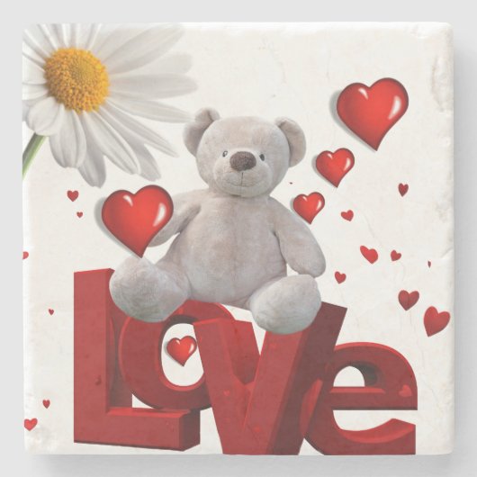 Marble Stone Onderzetter Valentijnsdag Teddy Bear (Voorkant)