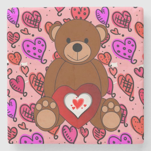 Marble Stone Onderzetter Valentijnsdag Teddy Bear (Voorkant)