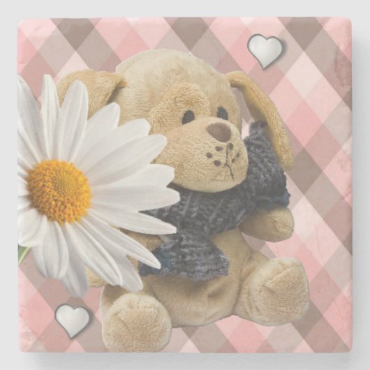 Marble Stone Onderzetter Valentijnsdag Teddy Bear (Voorkant)