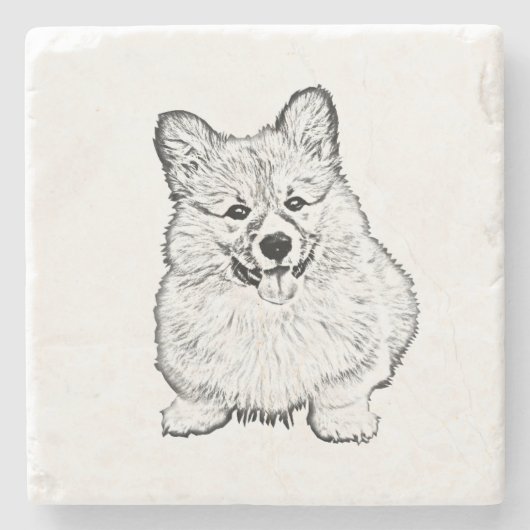Marble Stone Onderzetter - Welsh Corgi (Voorkant)