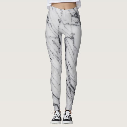 Marble Stone Pattern White Black Abstract actief Leggings (Voorkant)