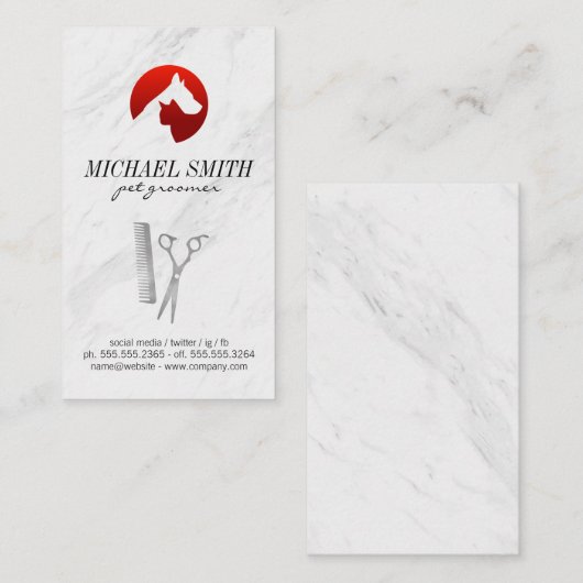 Marble Stone Pet Grooming Dog Icon Visitekaartje (Voorkant / Achterkant)