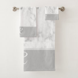 Marble Style Grijs Wit Monogram Initiaal Badkamer Bad Handdoek