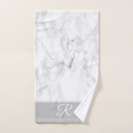 Marble Style Grijs Wit Monogram Initiaal Badkamer Bad Handdoek (Handdoek)