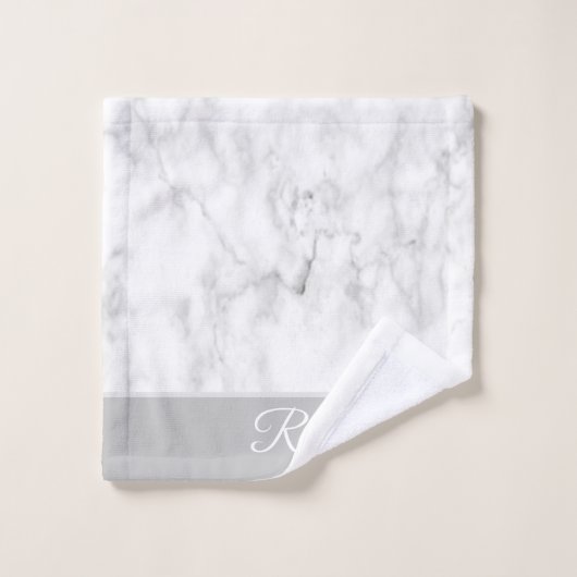 Marble Style Grijs Wit Monogram Initiaal Badkamer Bad Handdoek (Wasdoekje)