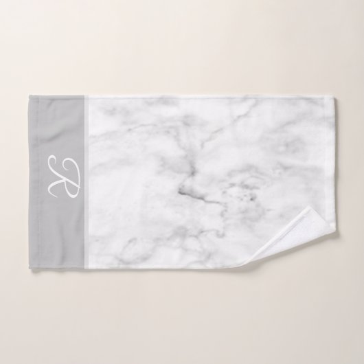 Marble Style Grijs Wit Monogram Initiaal Badkamer Bad Handdoek (Handdoek)