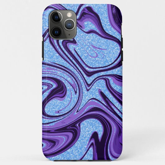 Marble Swirls Purple Black with Blue Faux Glitter Case-Mate iPhone Case (Achterkant)