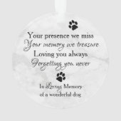 Marble Sympathpathy Quote Dog Foto Pet Memorial Ornament (achterkant)
