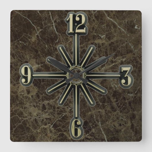 Marble Tegel Sunburst Dial Wall Clock Vierkante Klok (Voorkant)