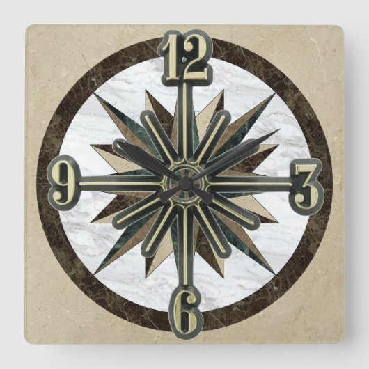 Marble Tegel Sunburst Dial Wall Clock Vierkante Klok (Voorkant)