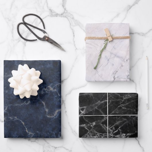 Marble Textern Pattern Blue White Black Inpakpapier Vel (Voorkant)