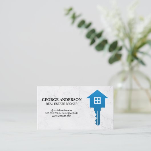 Marble Texture Background | Blue Key Home Logo Visitekaartje (Staand voorkant)