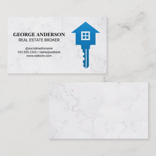 Marble Texture Background | Blue Key Home Logo Visitekaartje (Voorkant / Achterkant)