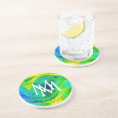 Marble Texture Blue en Yellow Abrasion Zandsteen Onderzetter (Zijkant)