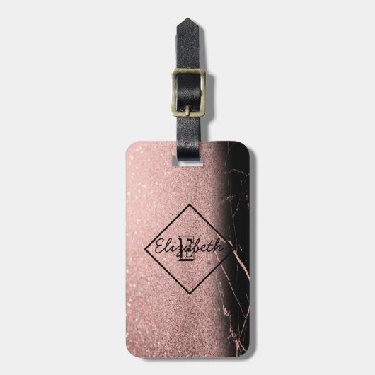 Marble Texture, Glitter Monogram-Gepersonaliseerd Bagagelabel (Voorkant verticaal)