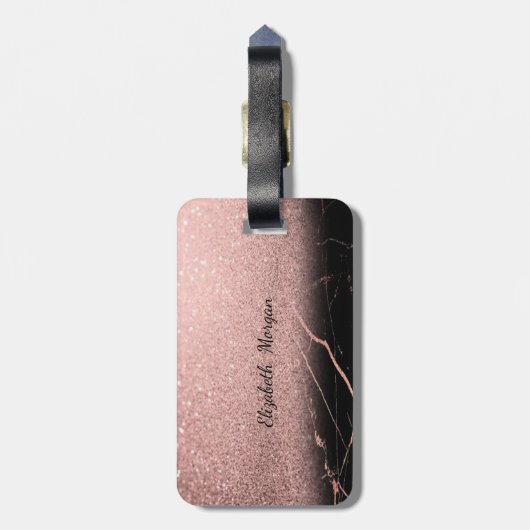 Marble Texture, Glitter Monogram-Gepersonaliseerd Bagagelabel (Achterkant verticaal)