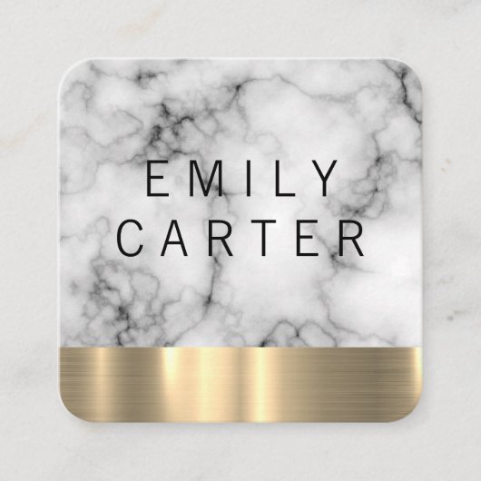 Marble Texture Gold Metal Trim Vierkante Visitekaartje (Voorkant)