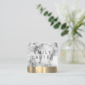 Marble Texture Gold Metal Trim Vierkante Visitekaartje (Staand voorkant)