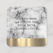 Marble Texture Gold Metal Trim Vierkante Visitekaartje (Achterkant)