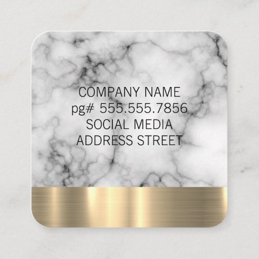 Marble Texture Gold Metal Trim Vierkante Visitekaartje (Achterkant)