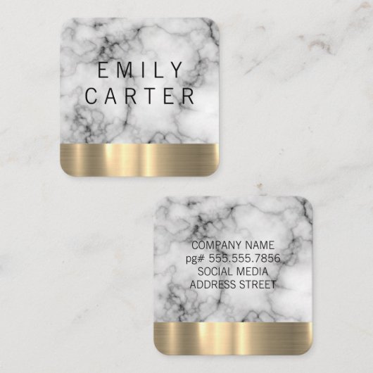 Marble Texture Gold Metal Trim Vierkante Visitekaartje (Voorkant / Achterkant)