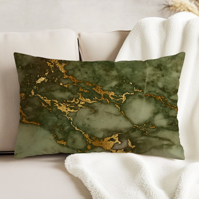 Marble Texture Olive Green Faux Gold Foil Accent Kussen (Creator heeft geüpload)