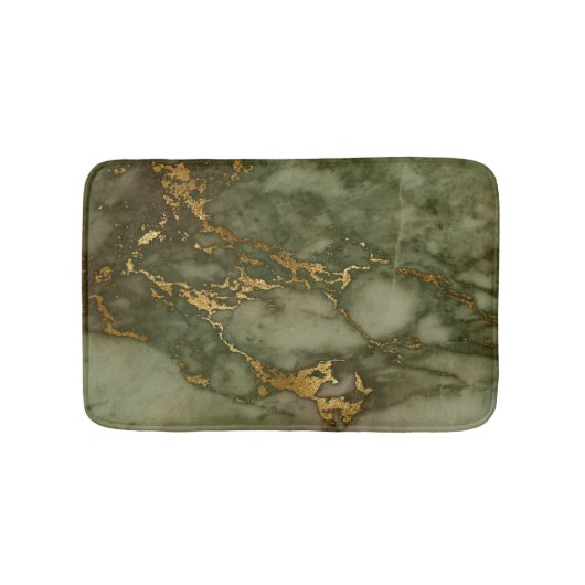 Marble Texture Olive Green Faux Gold Foil Badmat (Voorkant)