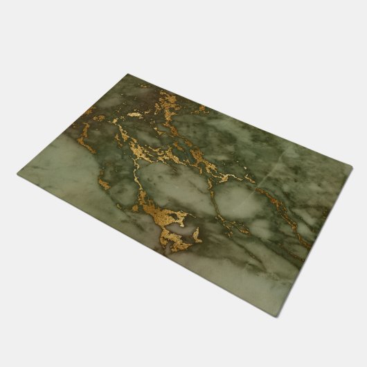 Marble Texture Olive Green Faux Gold Foil Deurmat (Schuin)
