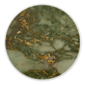 Marble Texture Olive Green Faux Gold Foil Keramische Knop (Voorkant)