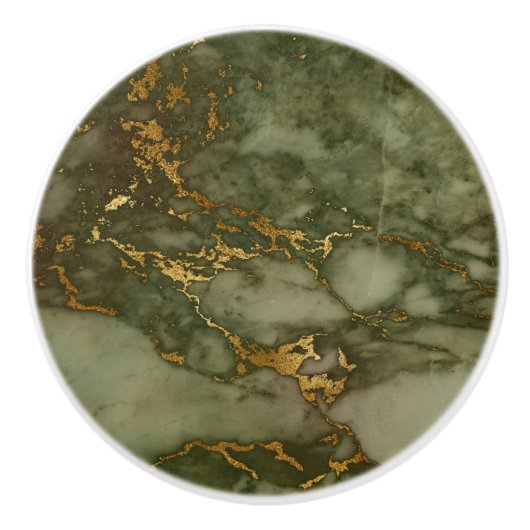 Marble Texture Olive Green Faux Gold Foil Keramische Knop (Voorkant)