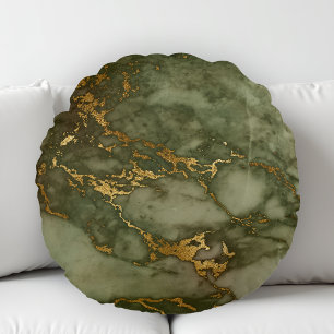 Marble Texture Olive Green Faux Gold Foil Rond Kussen