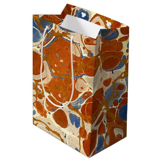 Marble Texture Pattern | Blauw-roodkremgeel Medium Cadeauzakje (Achterkant Gekanteld)