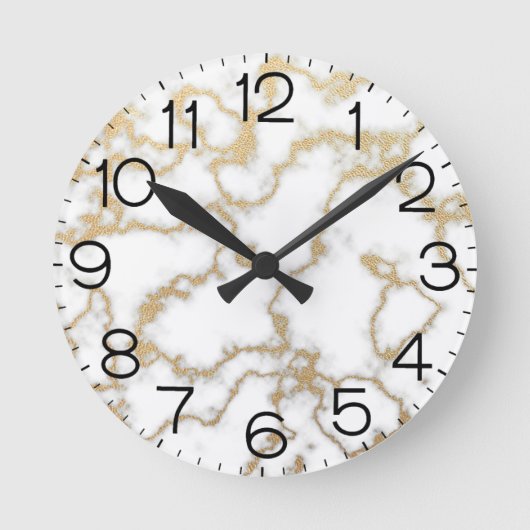Marble Texture White Gold Modern Luxury Minimum Ronde Klok (Voorkant)