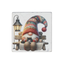 Marble Tile Magnet Winter Gnome