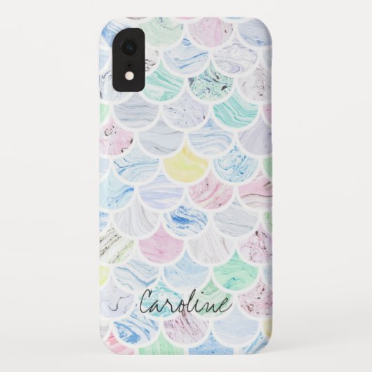 Marble Tile Rainbow Mermaid Scallop Patroon Case-Mate iPhone Case (Achterkant)