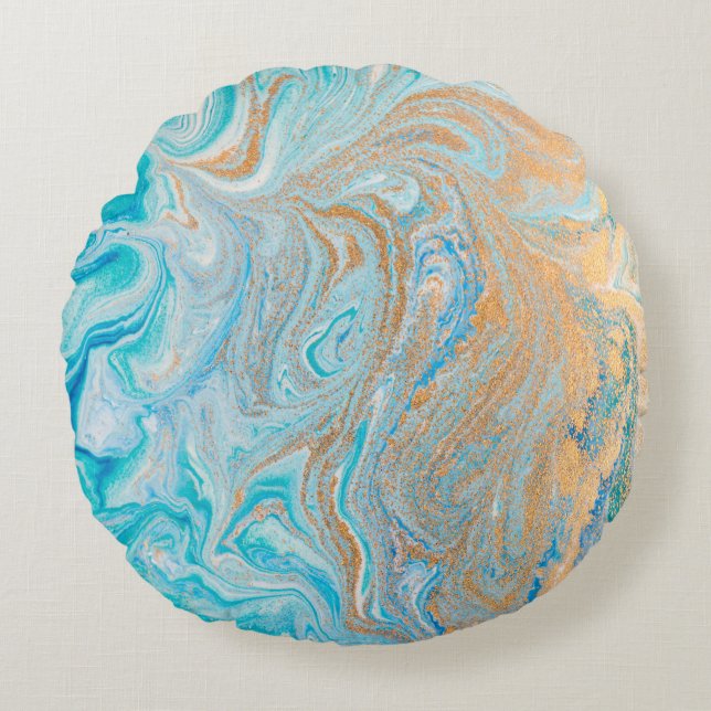 Marble turquoise Gold Silver, mooi, elegant, Ma Rond Kussen (Voorkant)