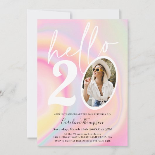 Marble unicorn regenboogpastelfoto hallo 20 kaart (Voorkant)