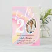 Marble unicorn regenboogpastelfoto hallo 20 kaart (Staand voorkant)