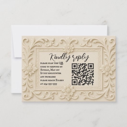 Marble Veil QR Code Wedding RSVP Kaart (Voorkant)