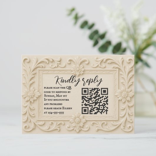 Marble Veil QR Code Wedding RSVP Kaart (Staand voorkant)